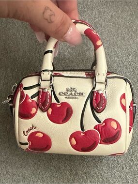 Coach Cream Mini Satchel with Red Cherry Print